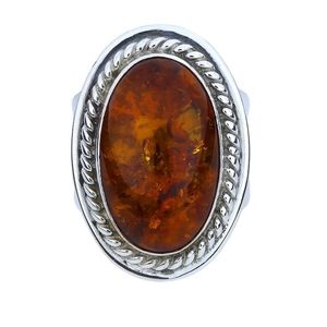 Jay King vintage sterling silver large oval amber ring